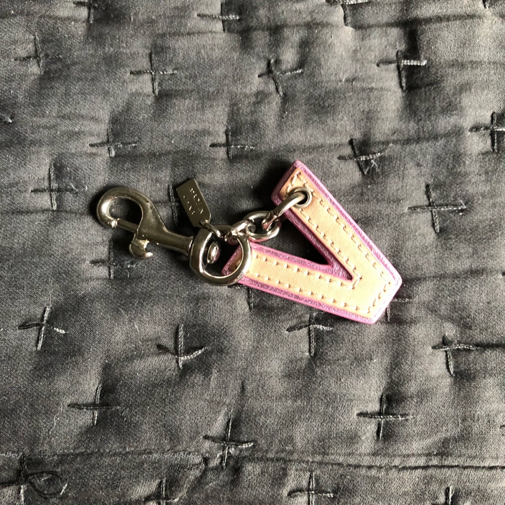 Pink and tan V key chain